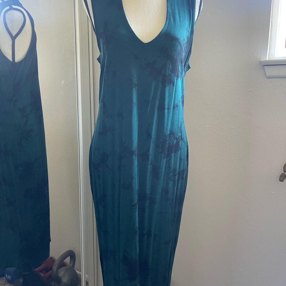 Belle Sky Teal and Black Midi Dress